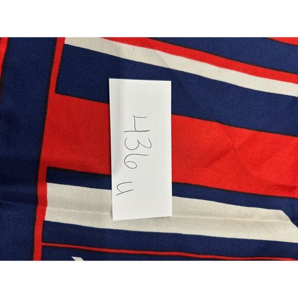 Vintage Vera Neumann Red Blue Striped Silk Scarf Square Shawl Wrap Lightweight - Picture 7 of 8